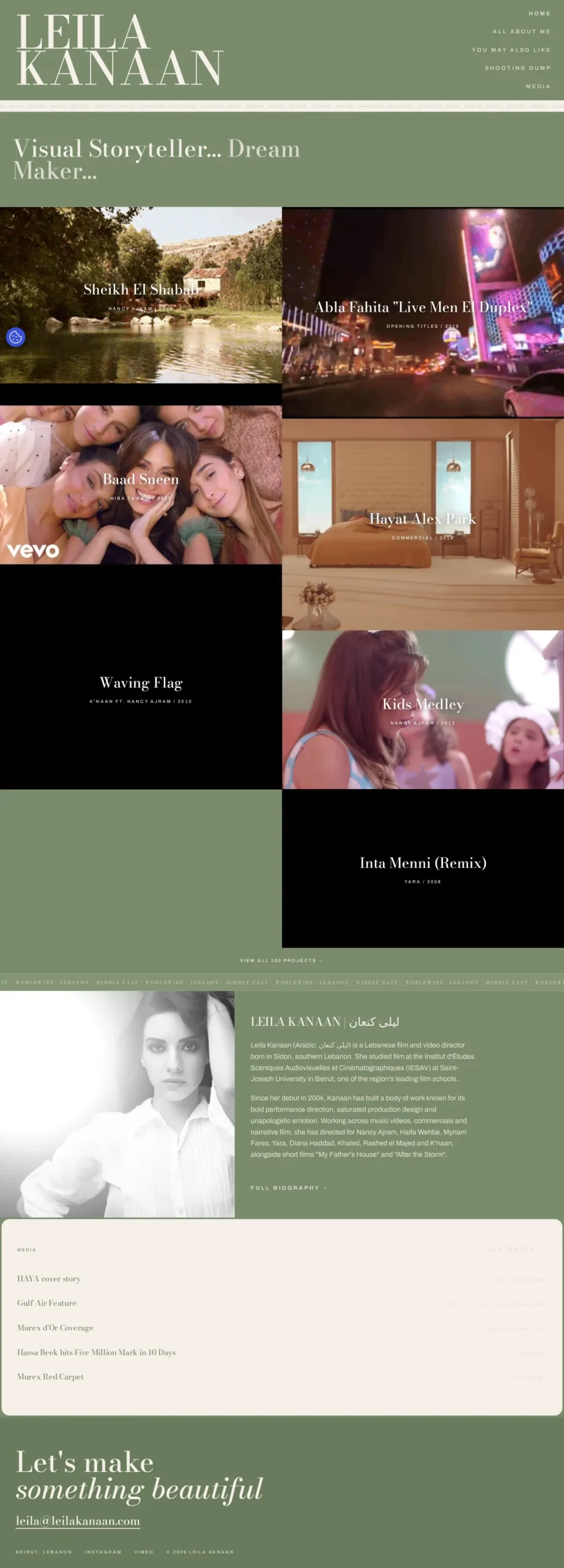 Leila Kanaan portfolio website homepage